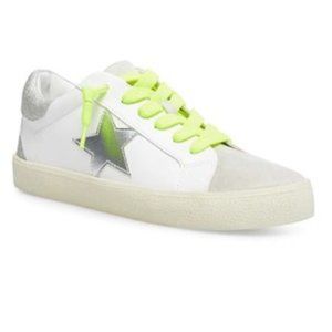 NEW Madden Girl Star-Accented Sneakers, White, Silver, Neon Color, Size …